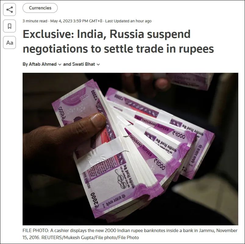 点击查看大图 俄印暂停卢比结算谈判,印官员:俄想用人民币