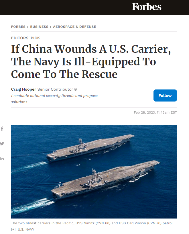 美媒：如果航母战时被中国导弹击中，基本无力救援……