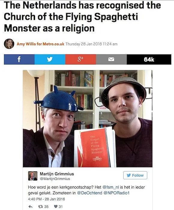 不开玩笑，神秘组织“飞天意面神教”传到了中国