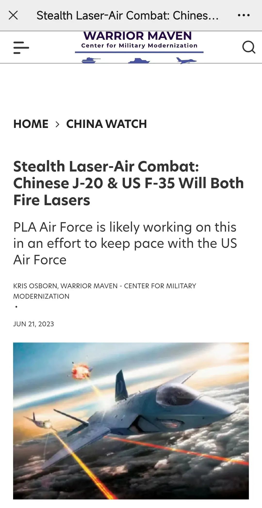 中国空军的大麻烦！美军将为F-35装备激光武器，一架就能摧毁整个歼-20编队？
