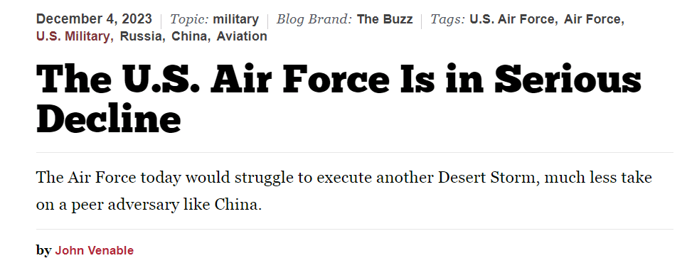 美国空军，史上最糟！丢失对中国空军最大优势