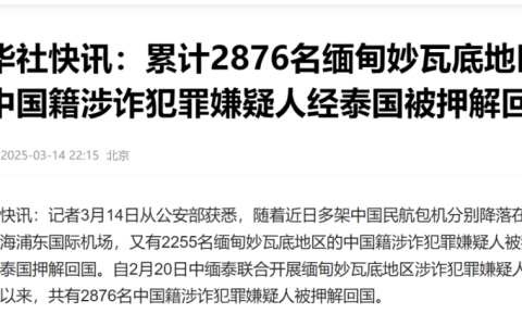 妙瓦底被连根拔起，2876名电诈份子已押解回国